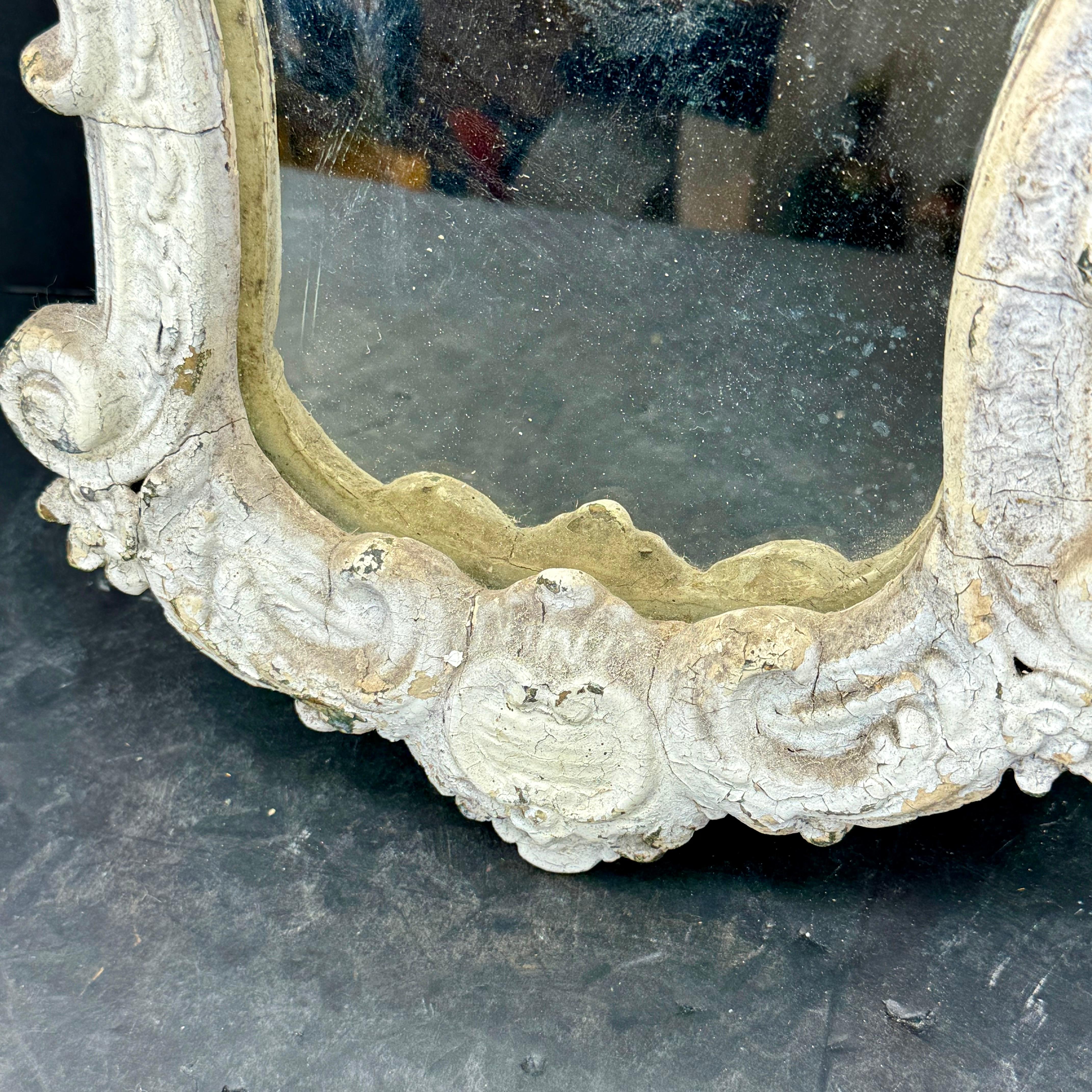 French Rococo White Painted Wood Wall Mirror For Sale 4