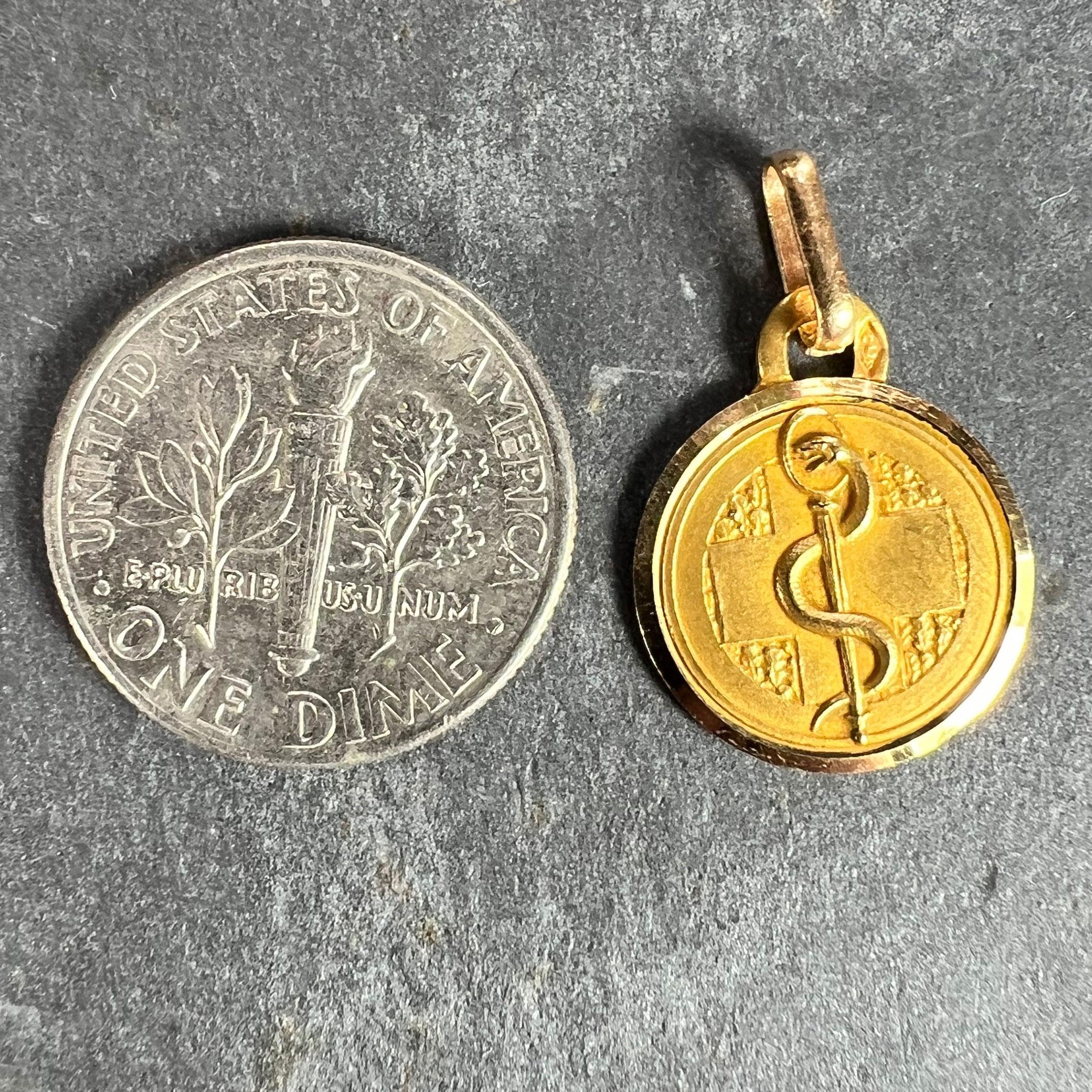 French Rod of Asclepius Blood Type Medical 18K Yellow Gold Perroud Charm Pendant 6