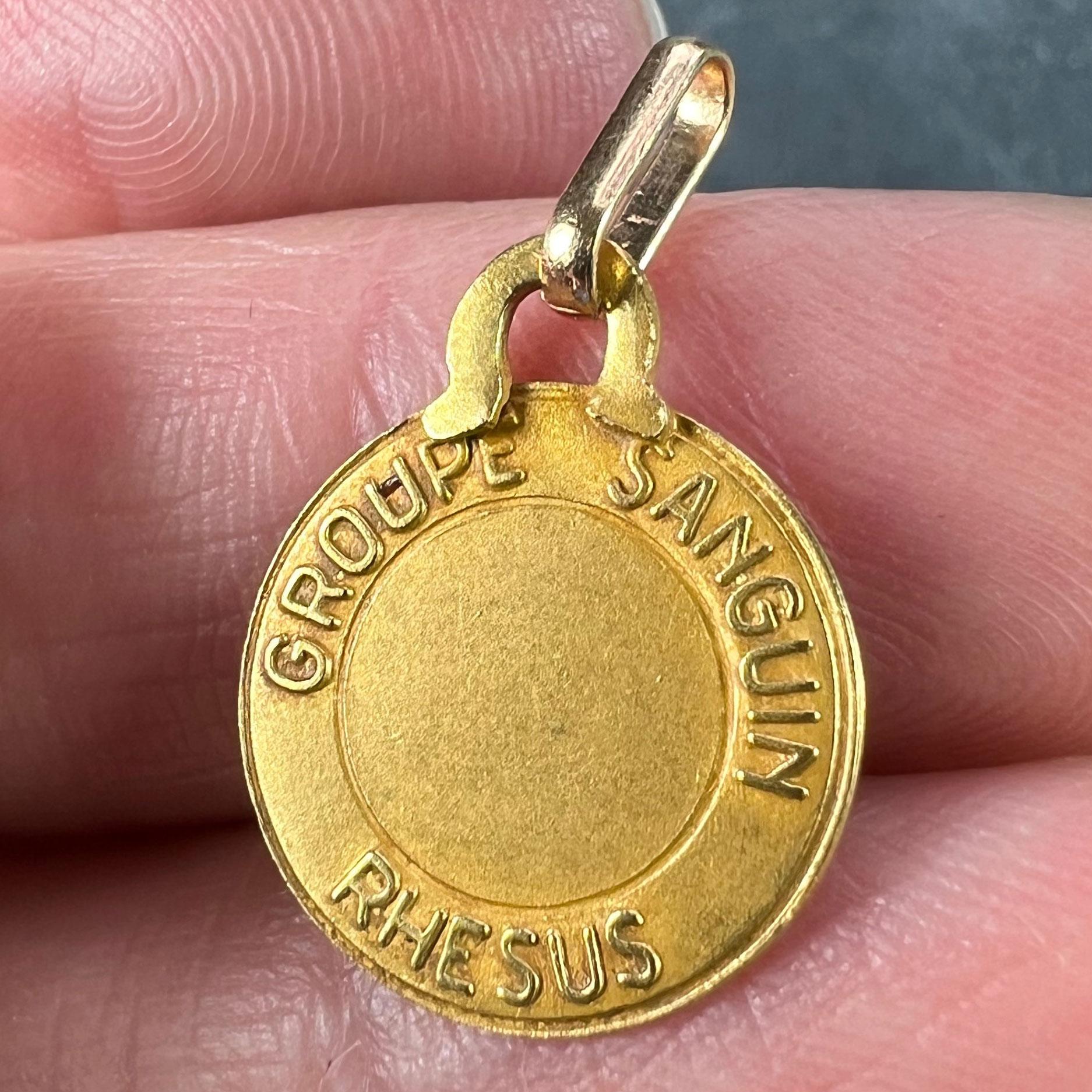 French Rod of Asclepius Blood Type Medical 18K Yellow Gold Perroud Charm Pendant 4