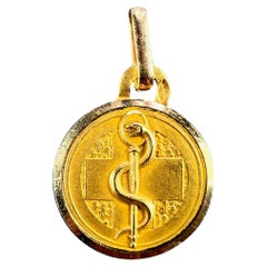 French Rod of Asclepius Blood Type Medical 18K Yellow Gold Perroud Charm Pendant French Rod of Asclepius Blood Type Medical 18K Yellow Gold Perroud Charm Pendant