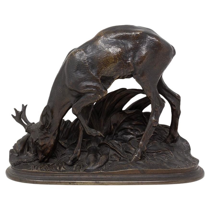 Französische Roe-Deer-Bronze-Skulptur von Pierre-Jules Mene