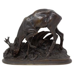 French Roe Deer Bronze Sculpture by Pierre-Jules Mene
