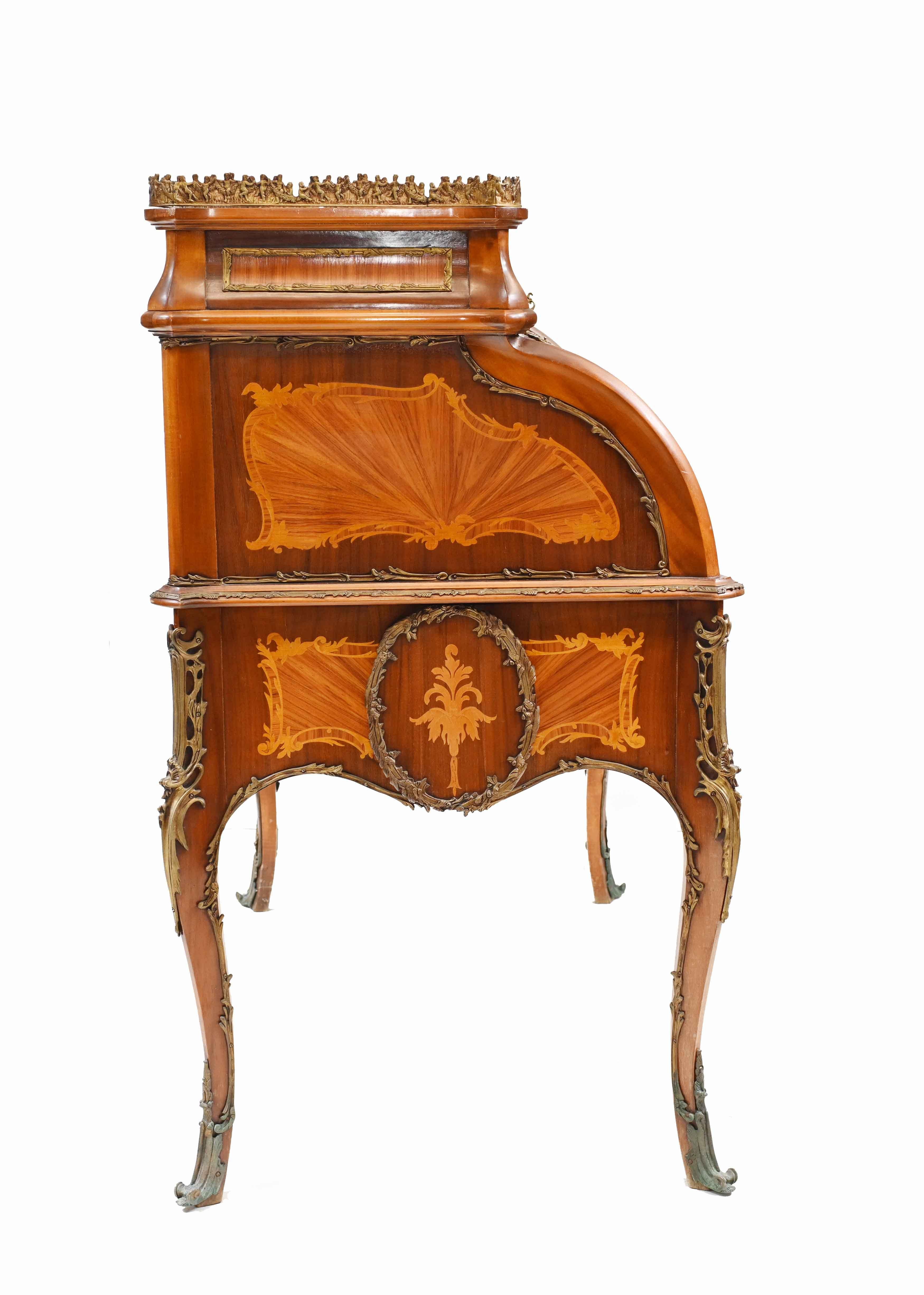 French Roll Top Desk Louis XVI Inlay Bureau For Sale 3