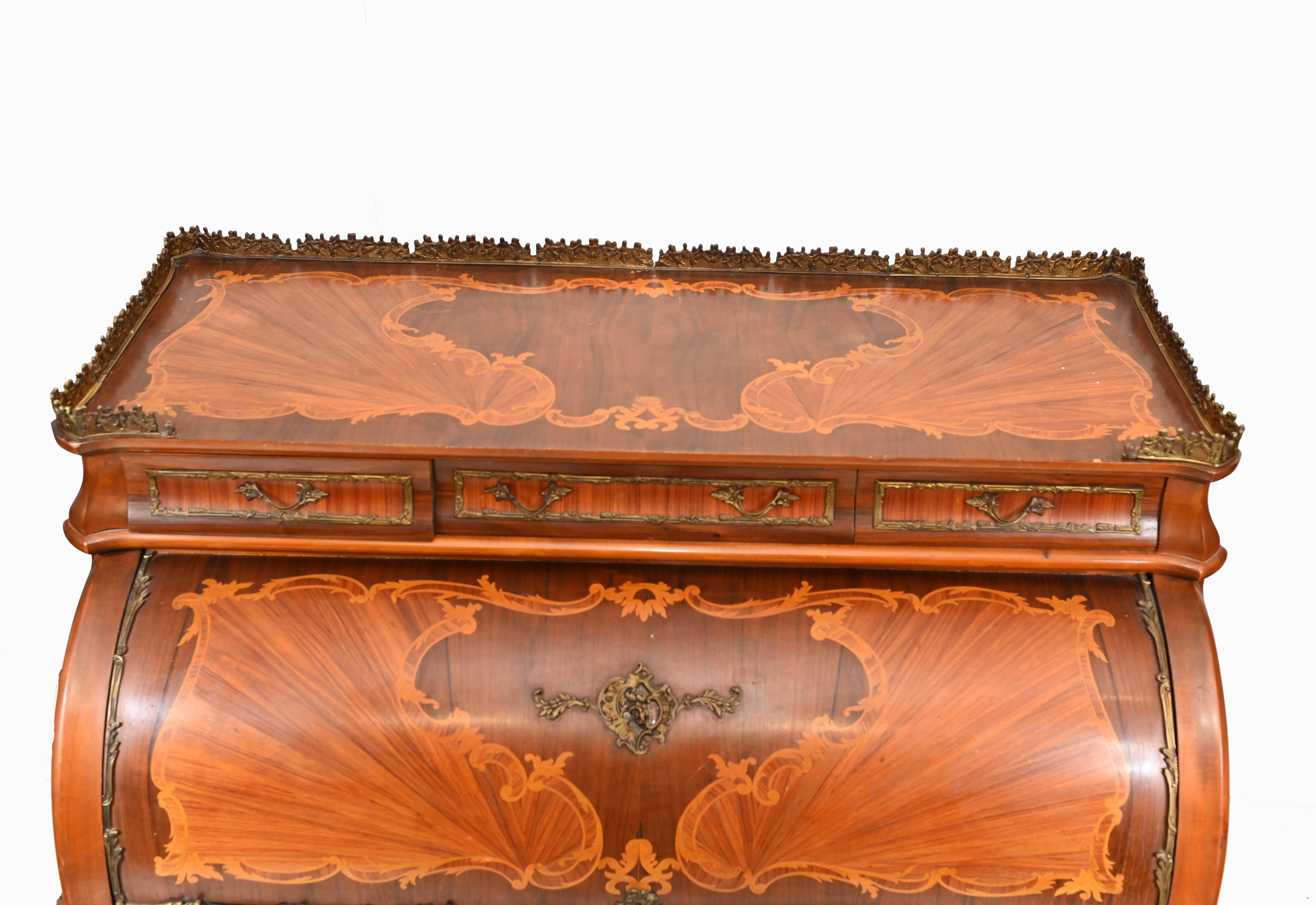 Französischer Roll-Top-Schreibtisch Louis XVI.-Intarsien-Büro im Zustand „Gut“ im Angebot in Potters Bar, GB