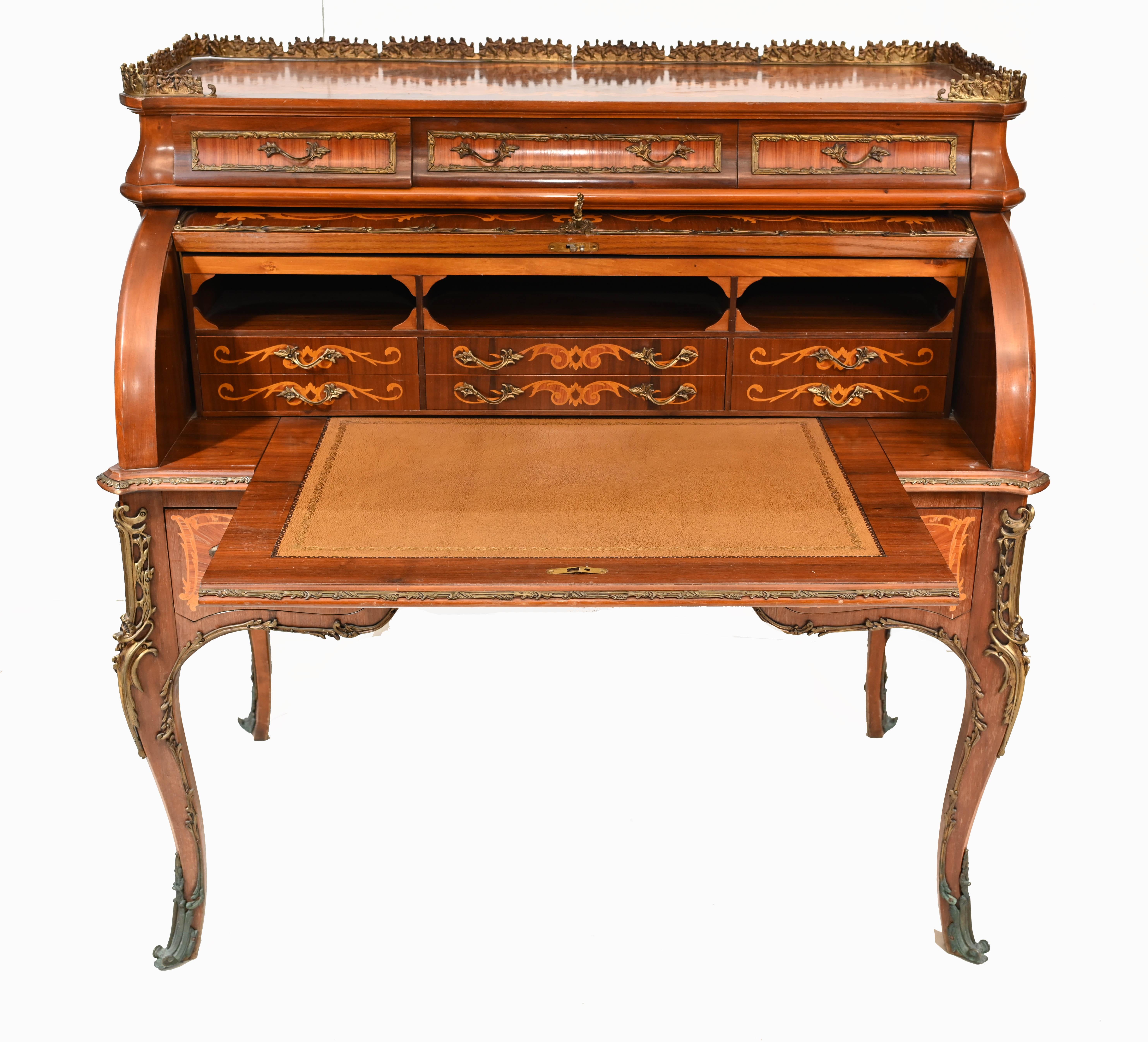 Französischer Roll-Top-Schreibtisch Louis XVI.-Intarsien-Büro (Frühes 20. Jahrhundert) im Angebot