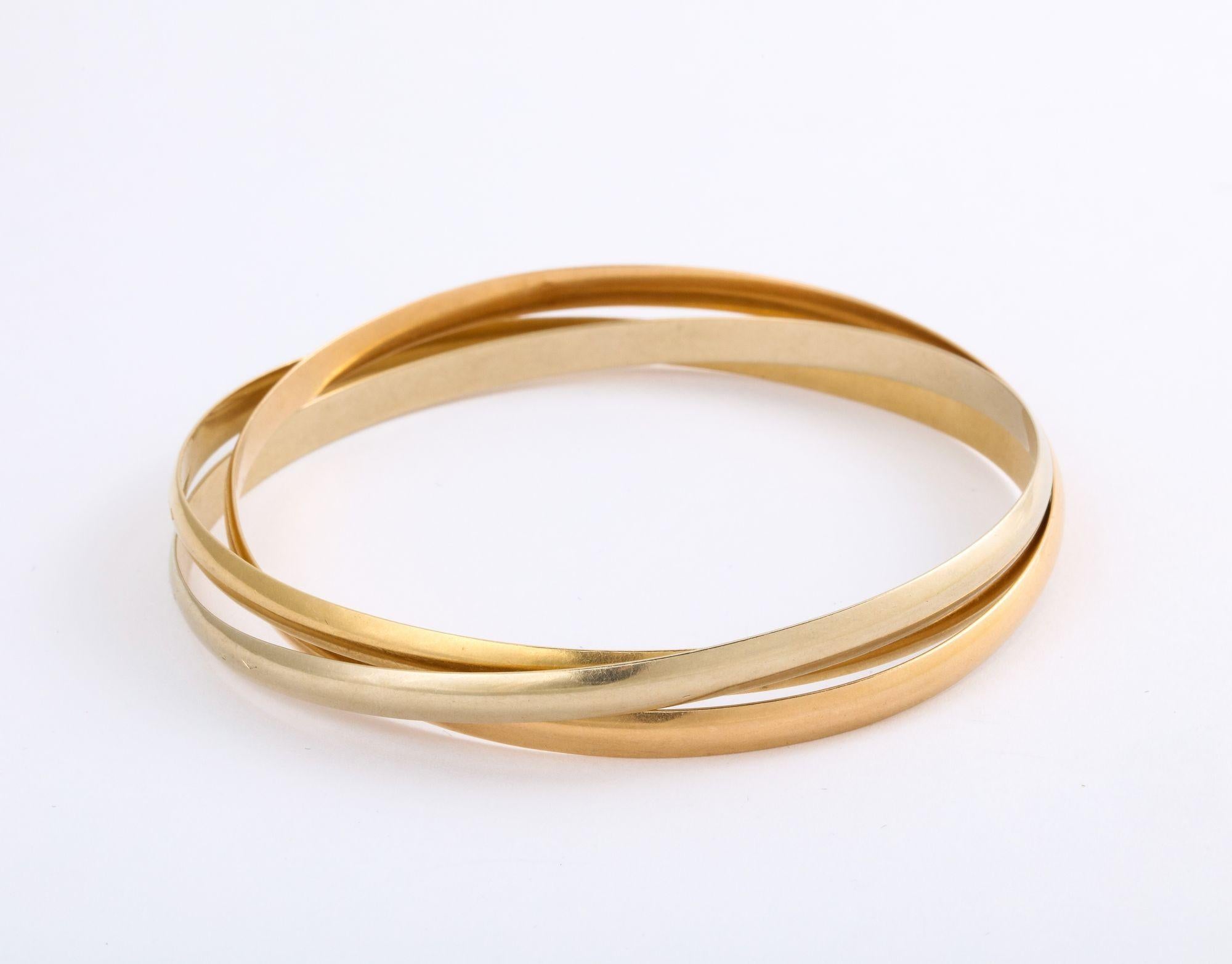 Modernist French Rolling Bangles in Tricolor Gold For Sale