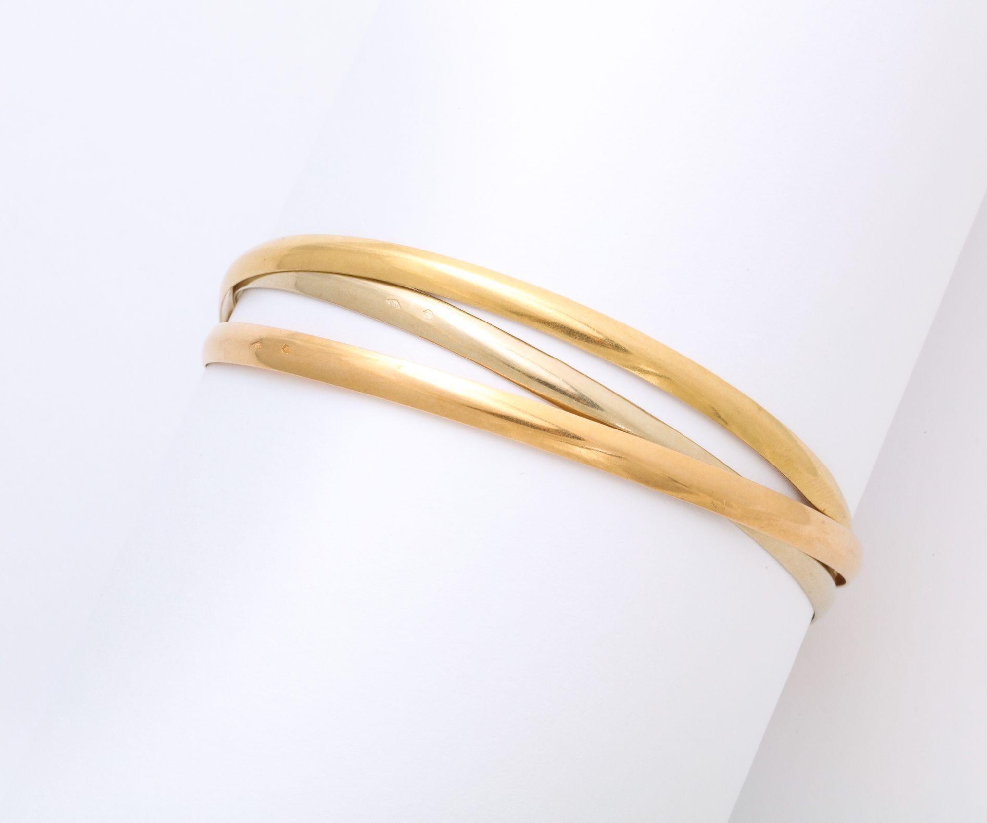 Women's French Rolling Bangles in Tricolor Gold For Sale