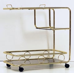 French Rolling Drinks Cart of Brass with Tinted Glass