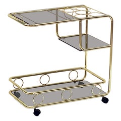 French Rolling Drinks Cart of Brass with Tinted Glass
