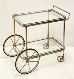 French Rolling Drinks Cart of Nickel Chrome with Removable Tray Top
