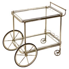 Carrello portabevande francese a rotelle in nichel e cromo con vassoio rimovibile