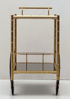 French Rolling Drinks Cart or Trolley of Brass and Smoked Glass at 1stDibs