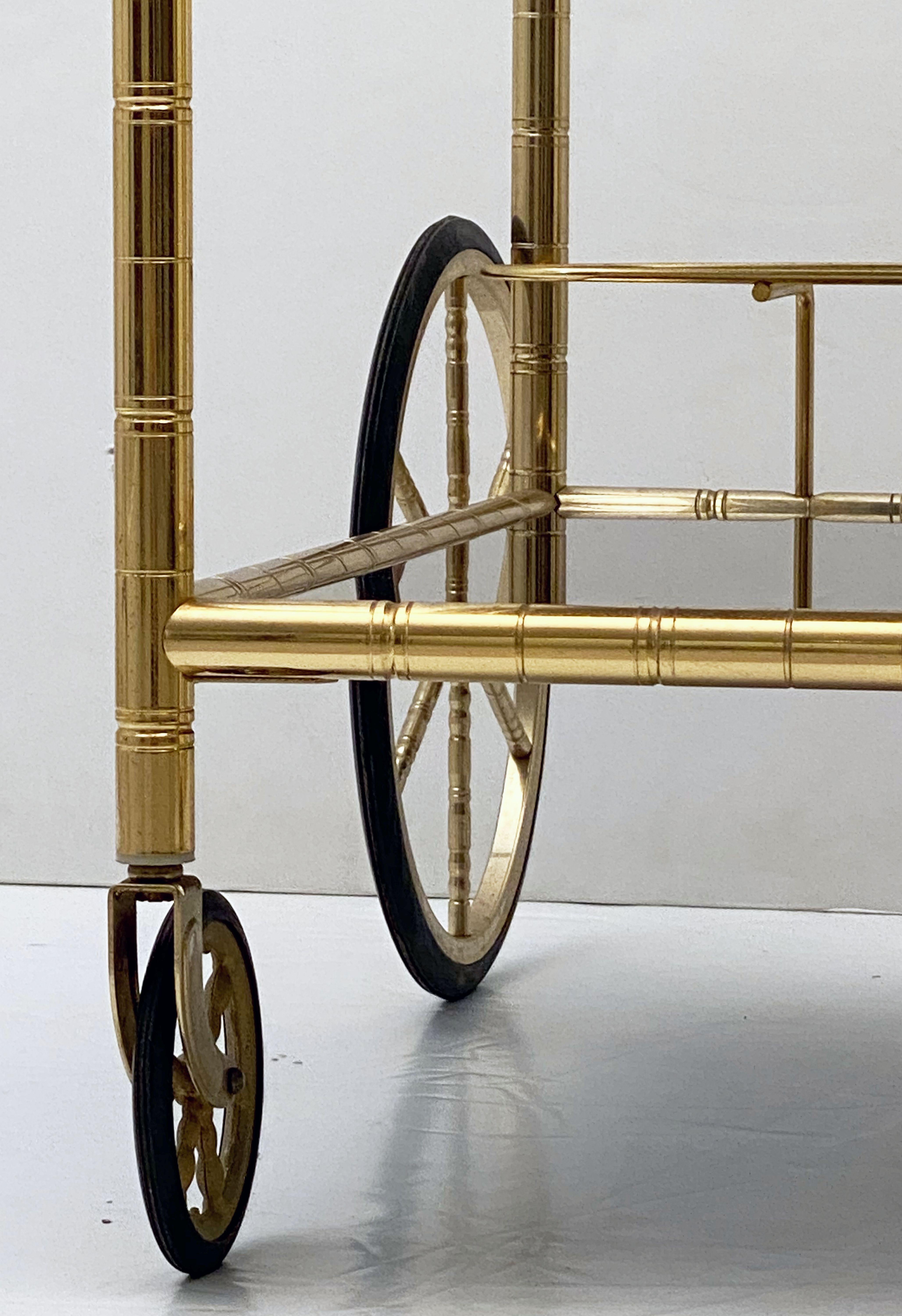 French Rolling Drinks Cart or Trolley of Brass and Smoked Glass 5