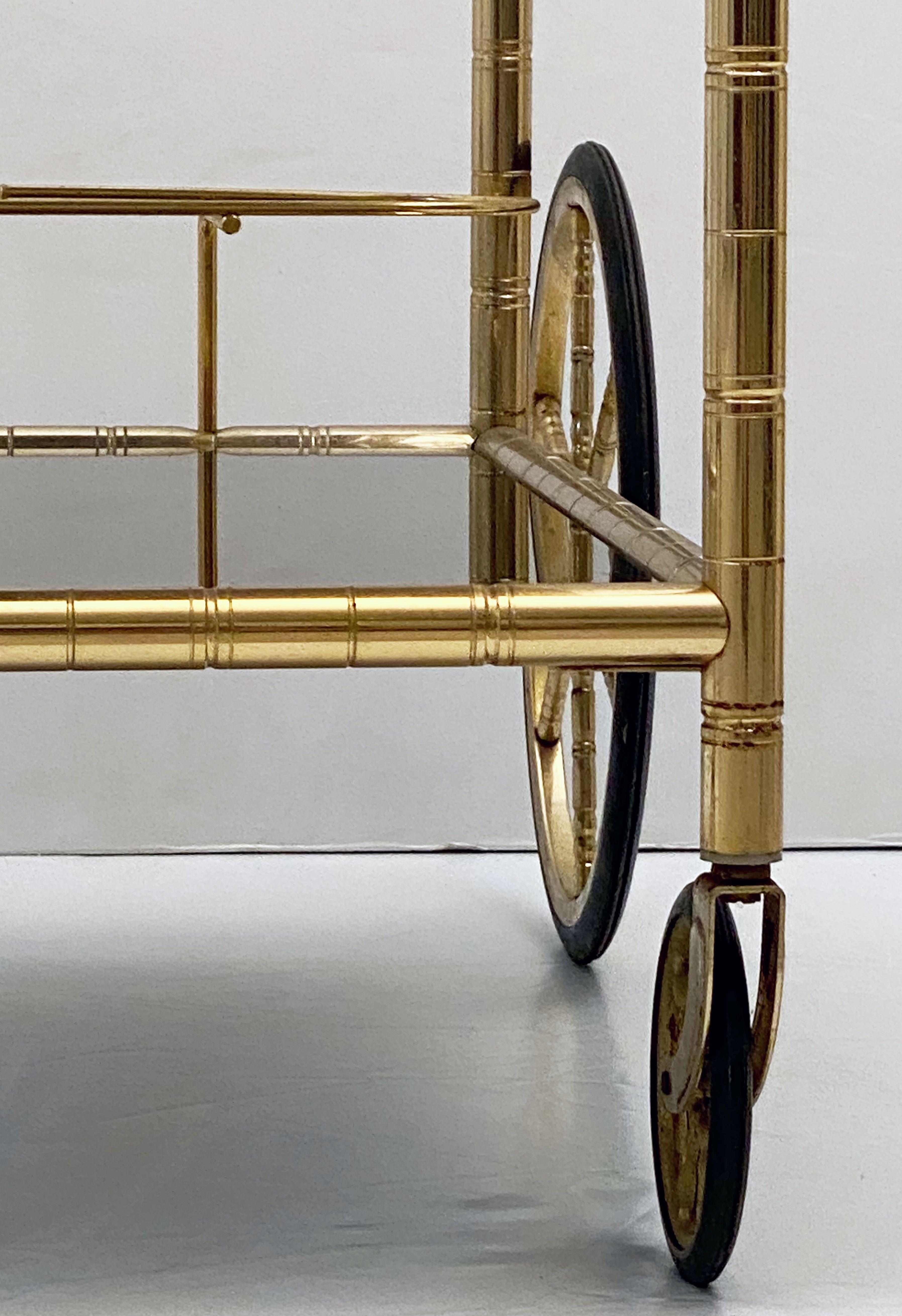French Rolling Drinks Cart or Trolley of Brass and Smoked Glass 6