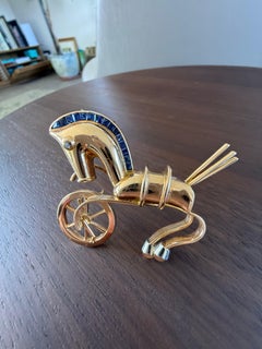 French Rolling Horse Scooter Brooch attributed to LaCloche