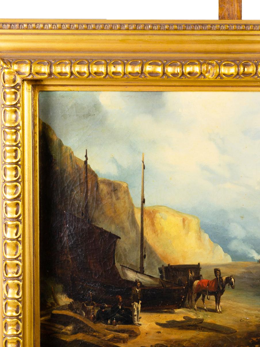 Huilé Peinture de marine romantique française, scène de naufrage, 19e siècle en vente