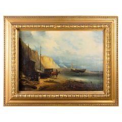 Antique French Romantic Marine Painting, Shipwreck Scene, 19th Century