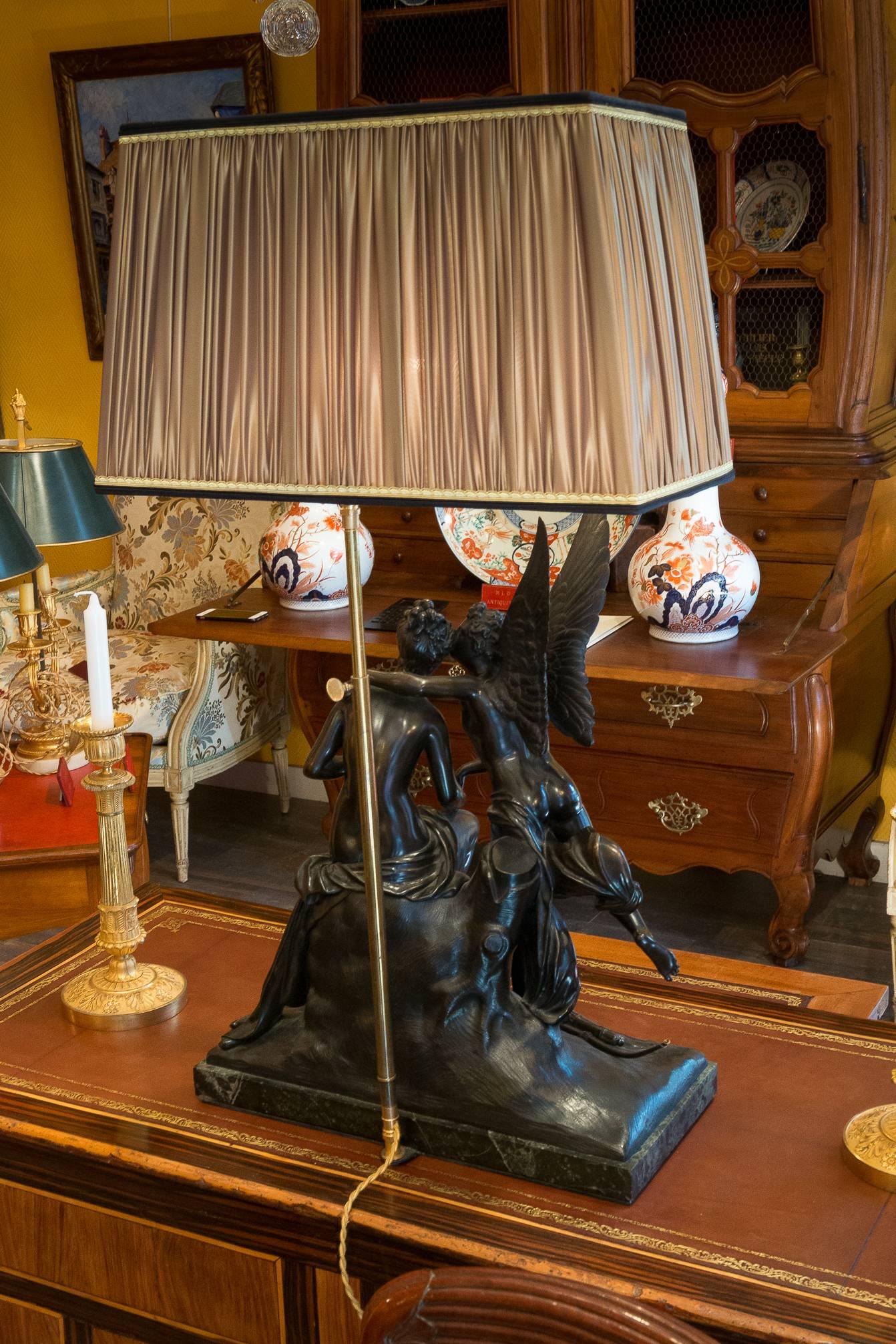 French Romantic Period, Patinated Bronze Sculpture Converted in Table Lamp For Sale 8