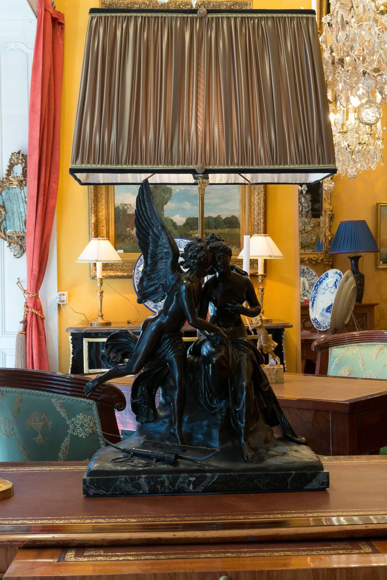 French Romantic Period, Patinated Bronze Sculpture Converted in Table Lamp For Sale 9