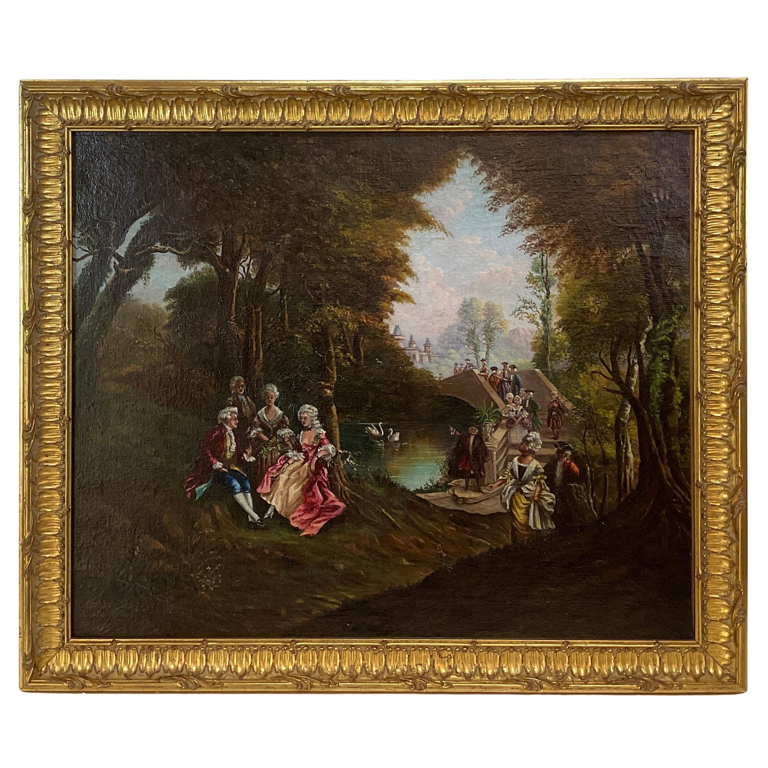 19th Century French Romantic Scene Oil on Canvas Painting
