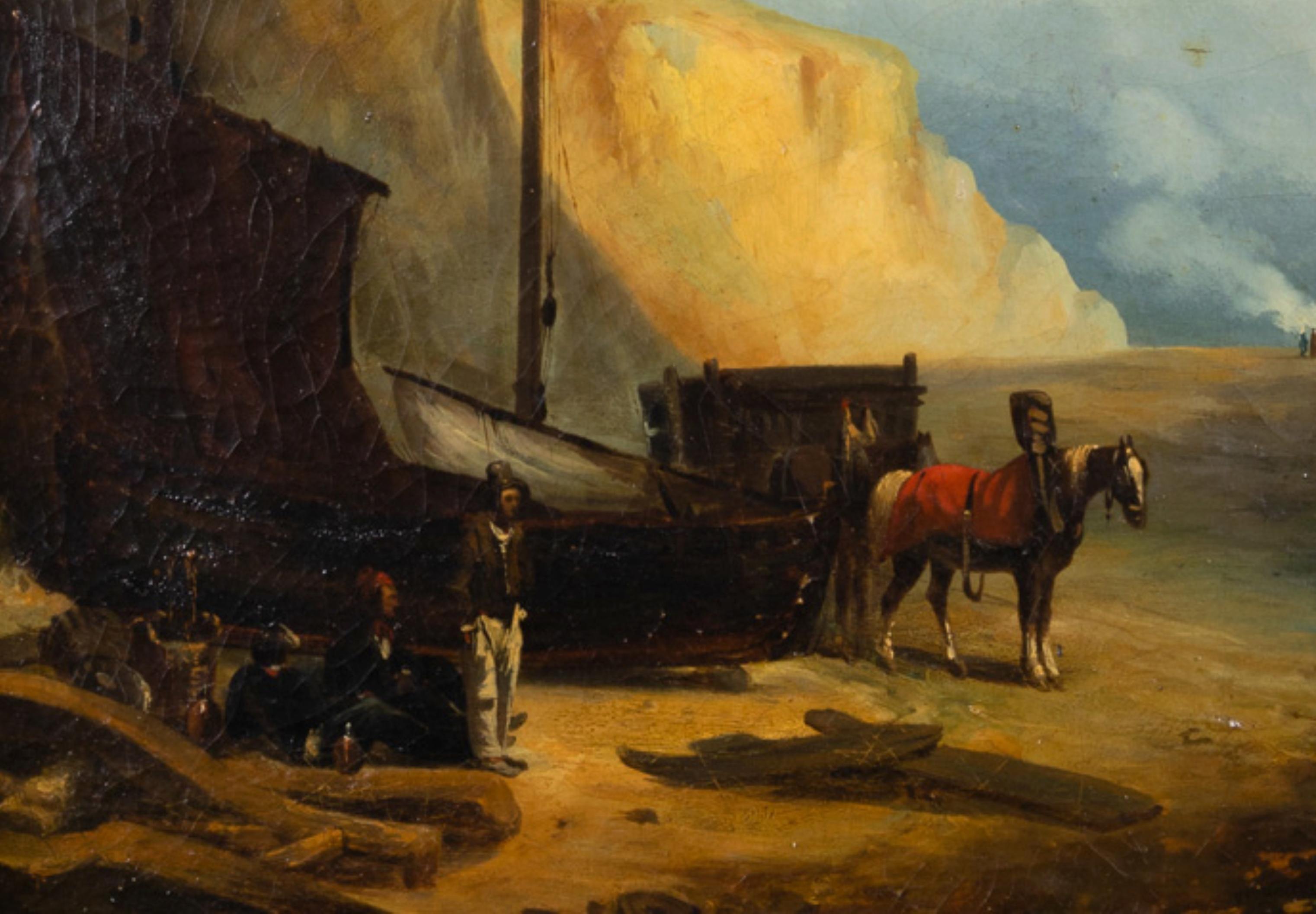 Französisches Schiffswrack-Gemälde aus der französischen Romantik, 19. Jahrhundert (Geölt) im Angebot