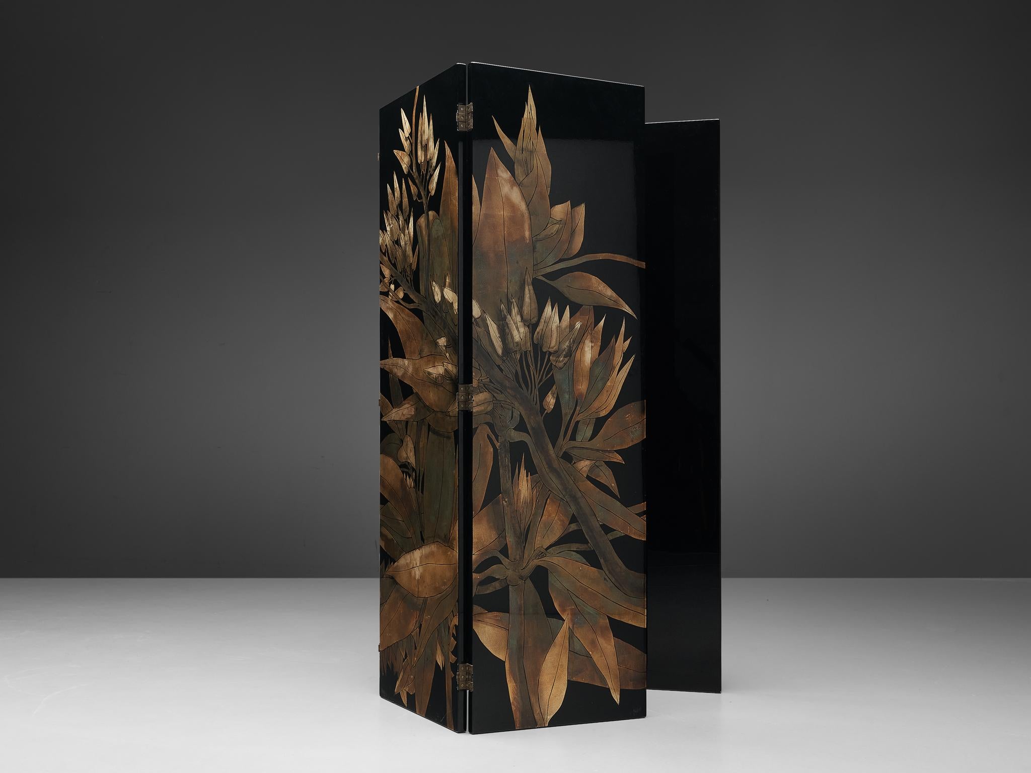 Copper French Room Divider in Laque D'Argent, 1970s