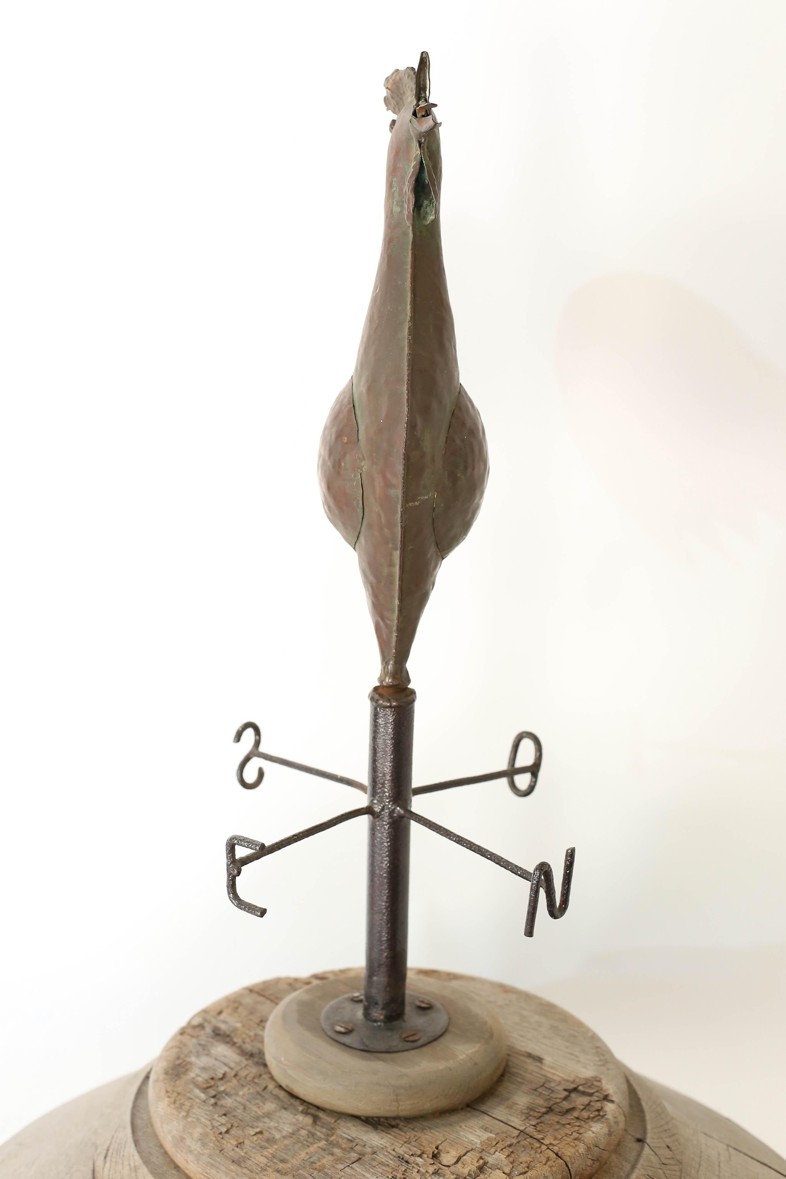 20th Century French Rooster Weather Vane on Wood Base