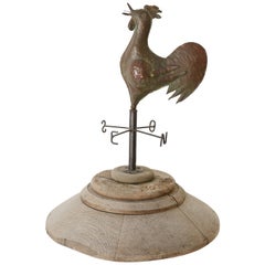Antique French Rooster Weather Vane on Wood Base