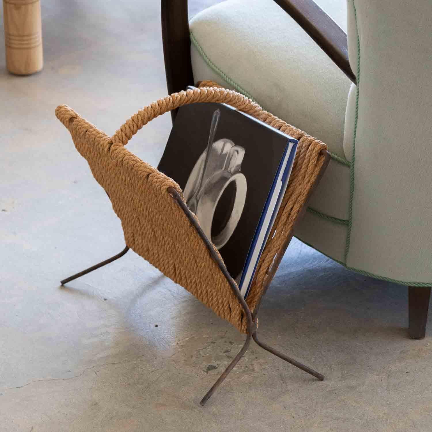 French Rope and Iron Magazine Rack In Good Condition In Los Angeles, CA