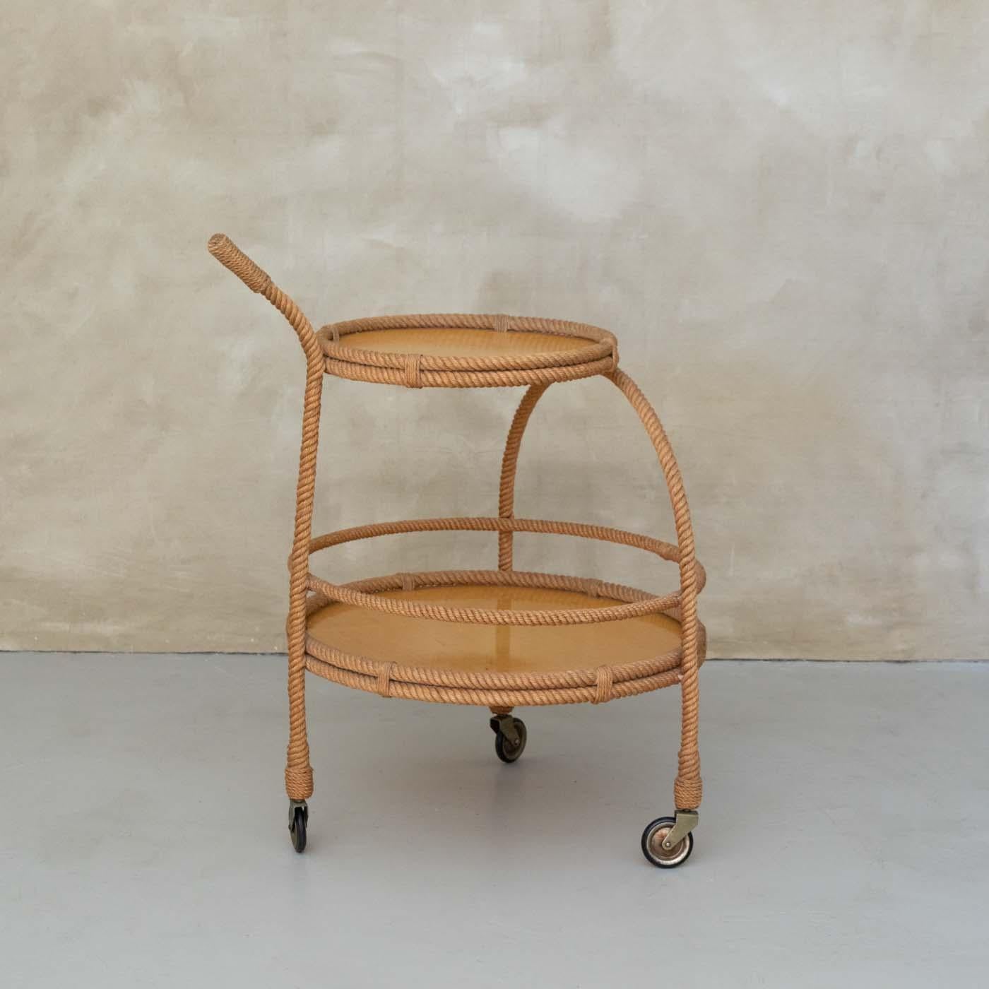 Carrello da bar in corda francese di Audoux-Minet In condizioni buone in vendita a Los Angeles, CA