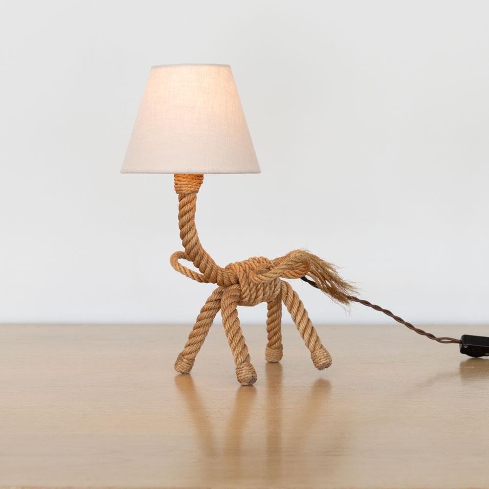 Linen French Rope Horse Table Lamp in the style of Audoux-Minet