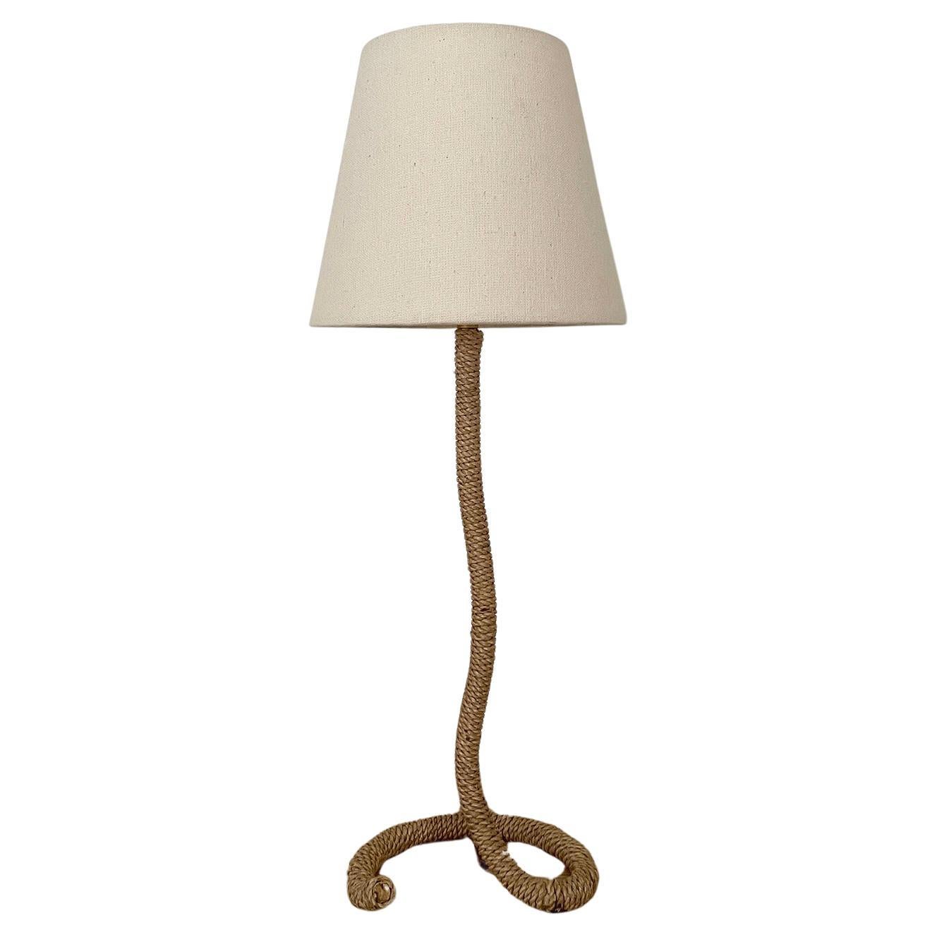 Lampada francese a corda con paralume in lino nello stile di Audoux Minet in vendita