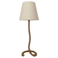 French Rope Lamp with Linen Shade in the style of Audoux Minet