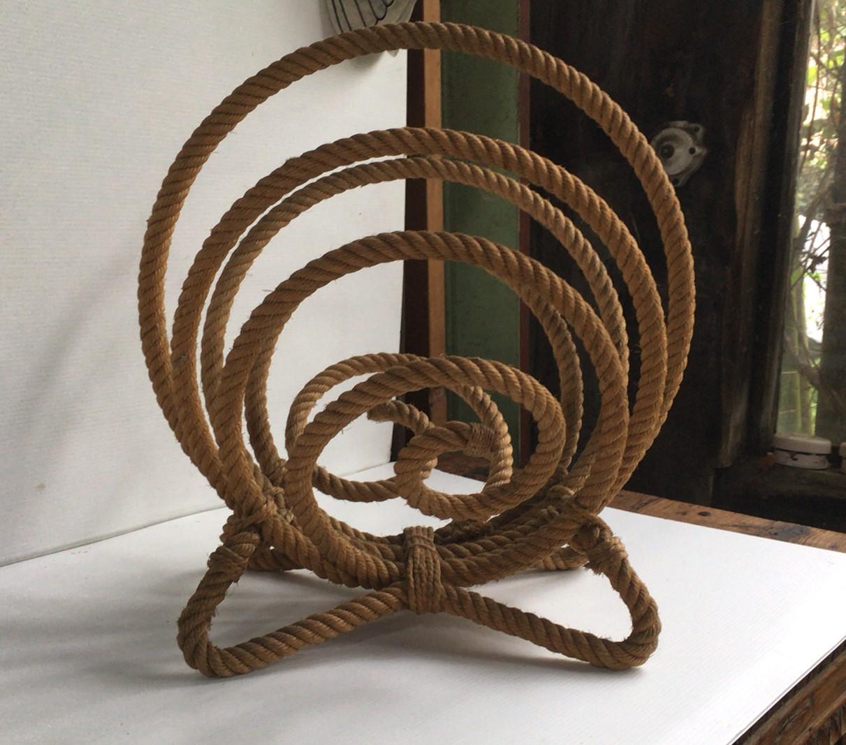 Mid-Century Modern Mid-Century French Rope Magazine Rack Adrien Audoux & Frida Minet For Sale