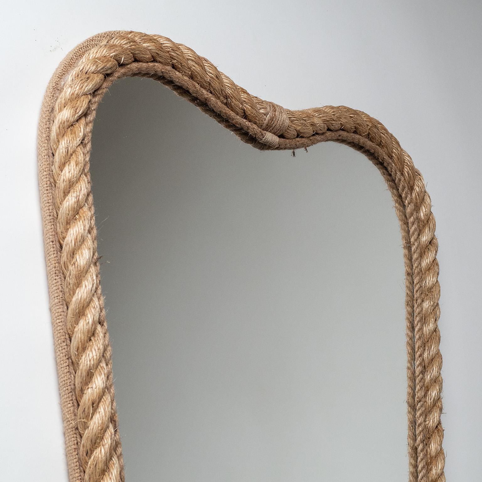 Mid-Century Modern French Rope Mirror in the Style of Audoux & Minet