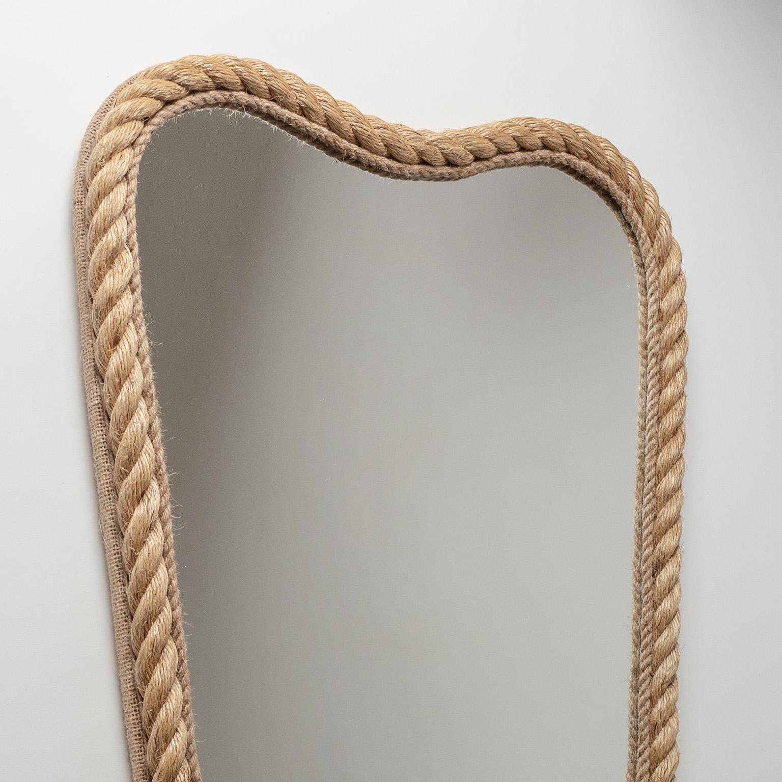 Mid-Century Modern French Rope Mirror in the Style of Audoux & Minet