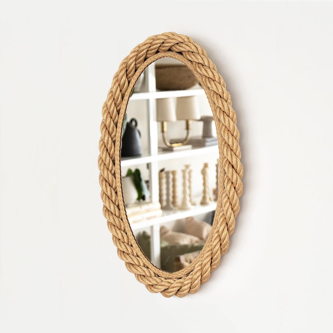 French Rope Oval Mirror by Audoux-Minet In Good Condition In Los Angeles, CA