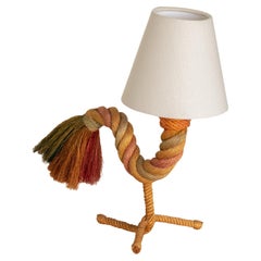 Vintage French Rope Rooster Table Lamp by Audoux-Minet