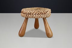 French Rope Stool by Audoux Minet, Mid-Century Tripod, 1960s