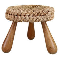 French Rope Stool by Audoux Minet, Mid-Century Tripod, 1960s