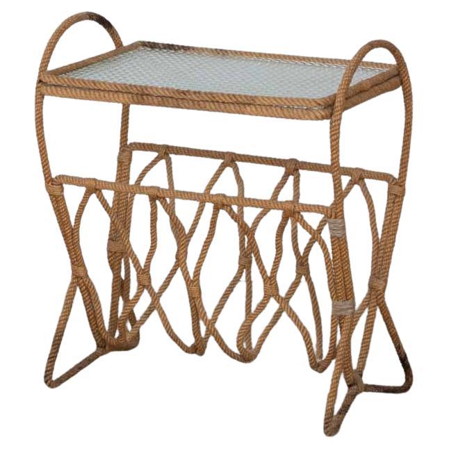 French Rope Table and Magazine Rack by Audoux-Minet For Sale
