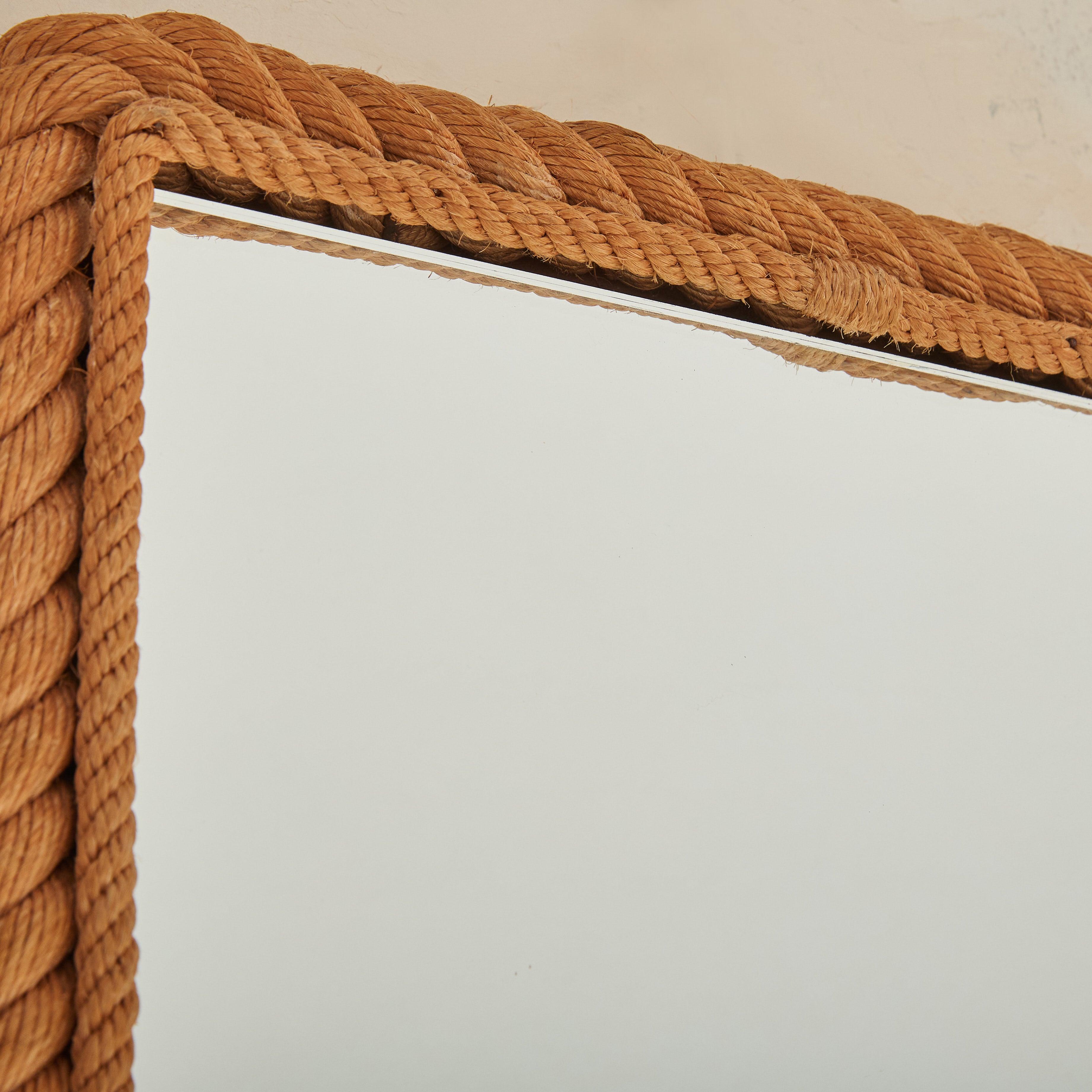 Mid-Century Modern French Rope Wall Mirror Attributed to Adrien Audoux & Frida Minet, 1950s For Sale