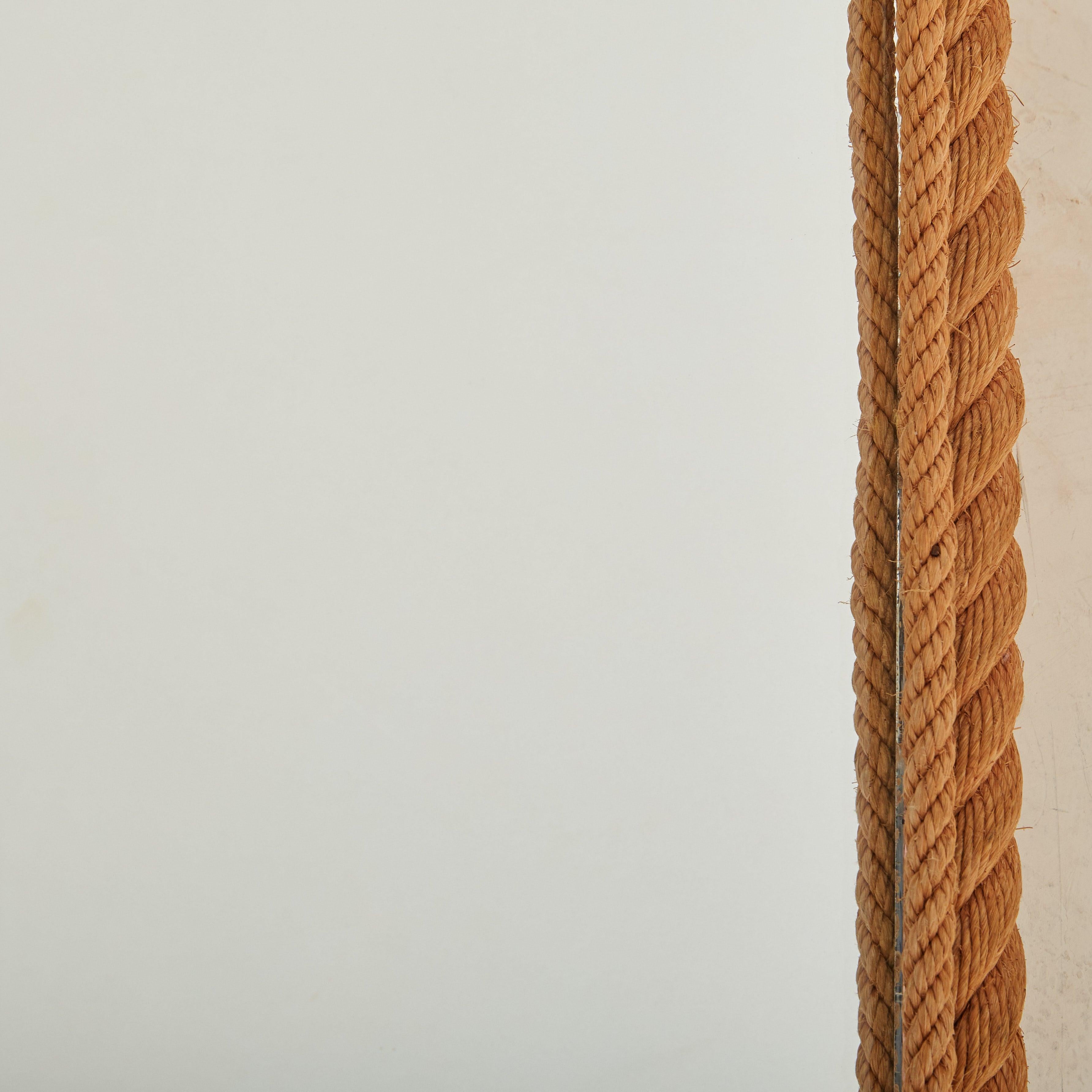 French Rope Wall Mirror Attributed to Adrien Audoux & Frida Minet, 1950s In Good Condition For Sale In Chicago, IL