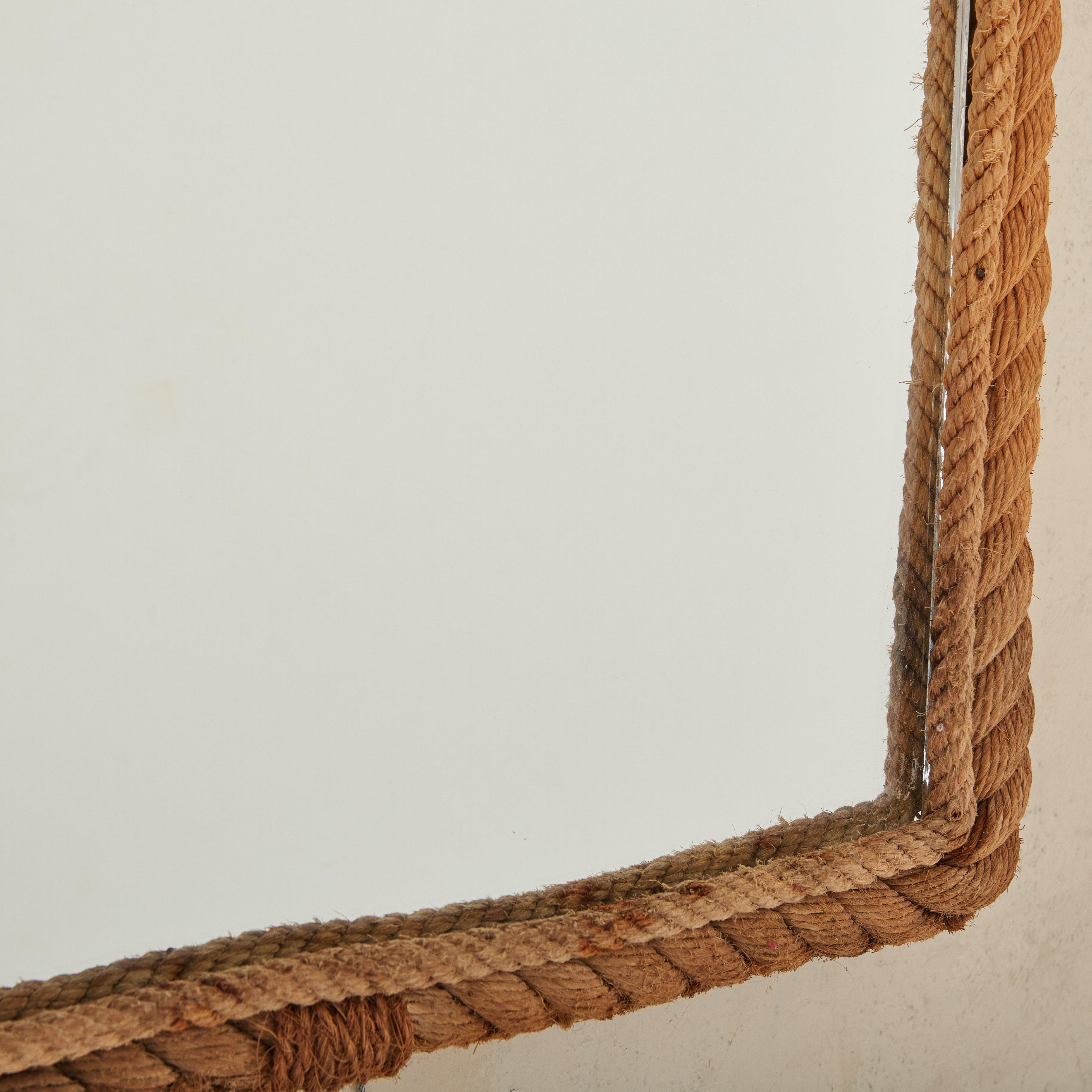 Mid-20th Century French Rope Wall Mirror Attributed to Adrien Audoux & Frida Minet, 1950s For Sale