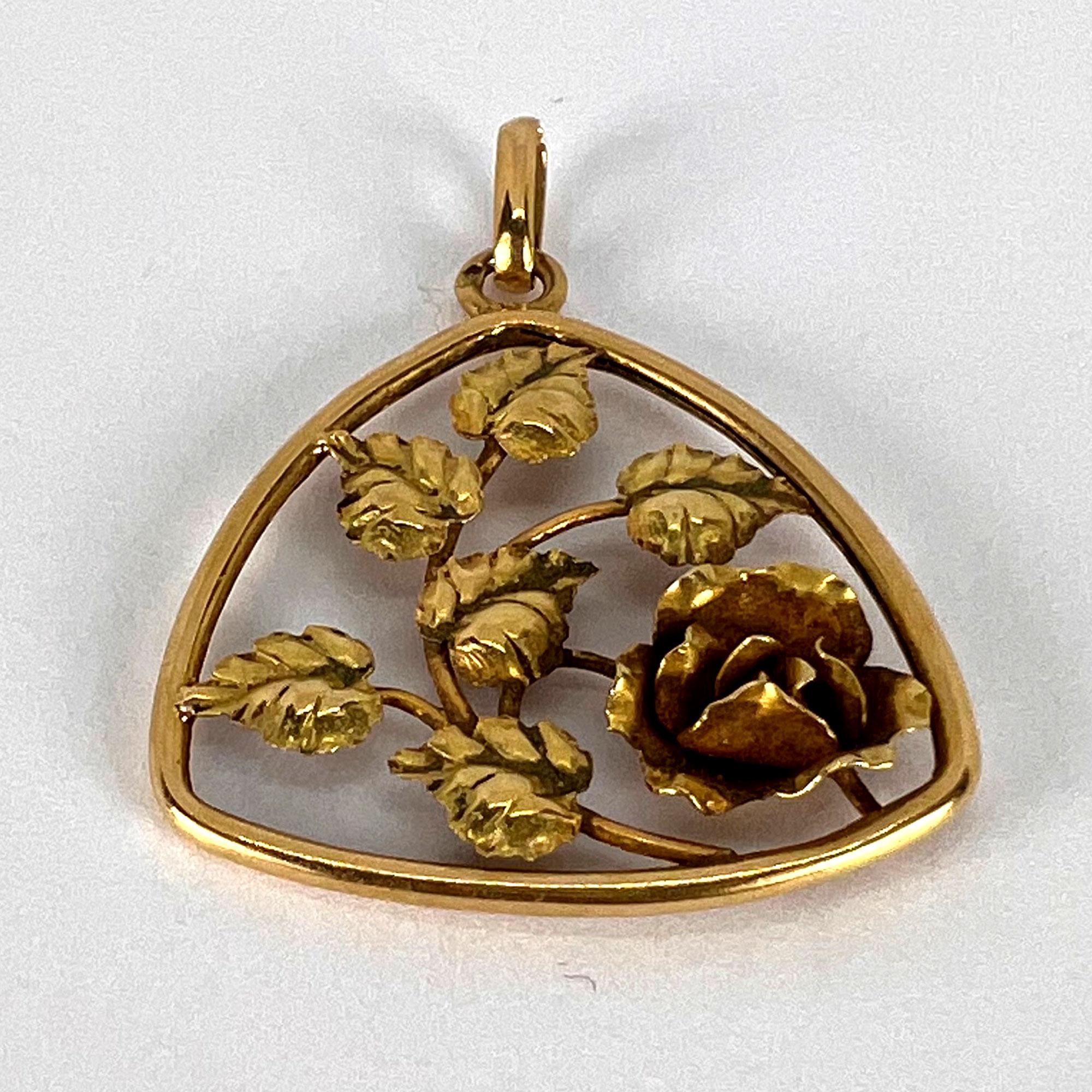 French Rose 18K Yellow Gold Charm Pendant 4