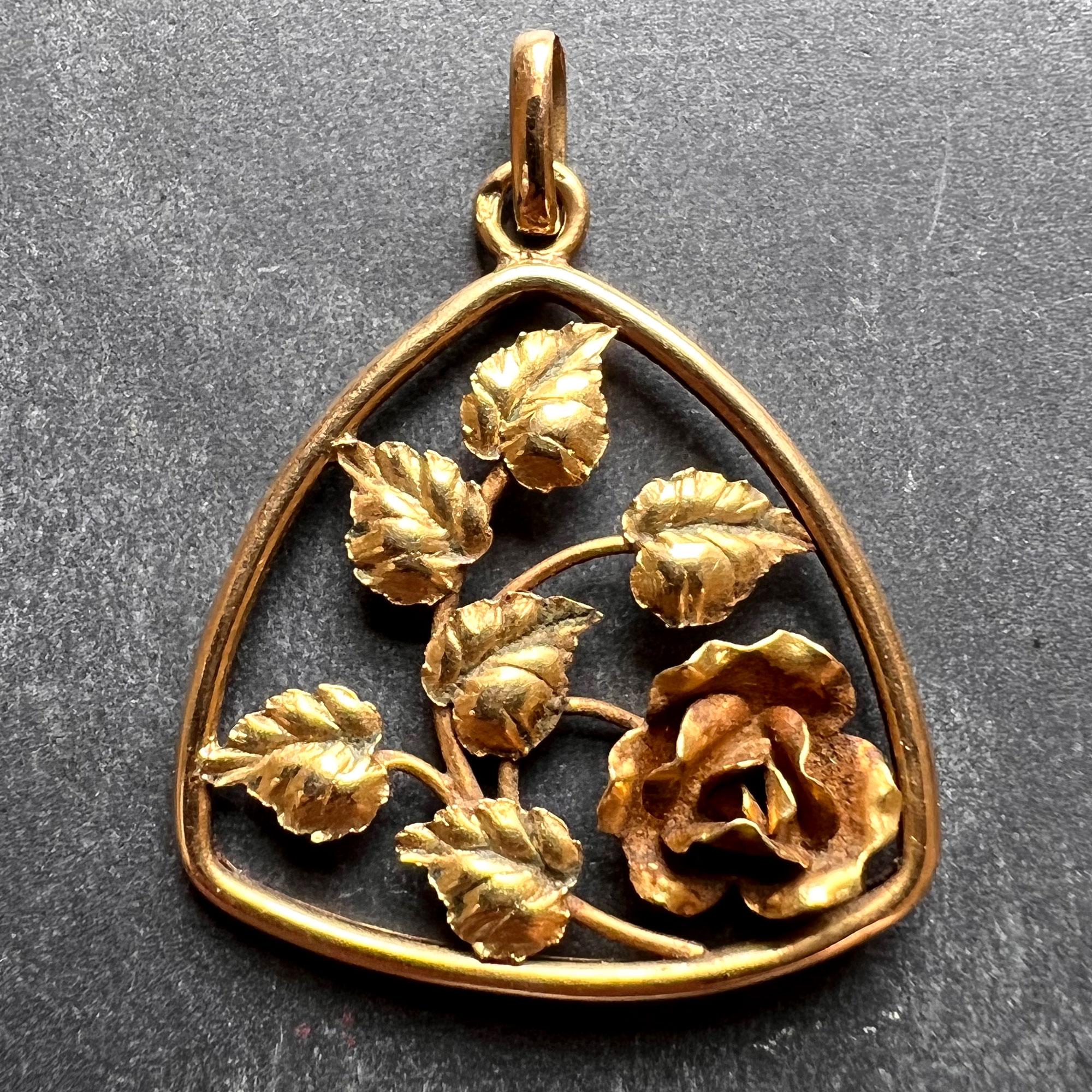Art Nouveau French Rose 18K Yellow Gold Charm Pendant