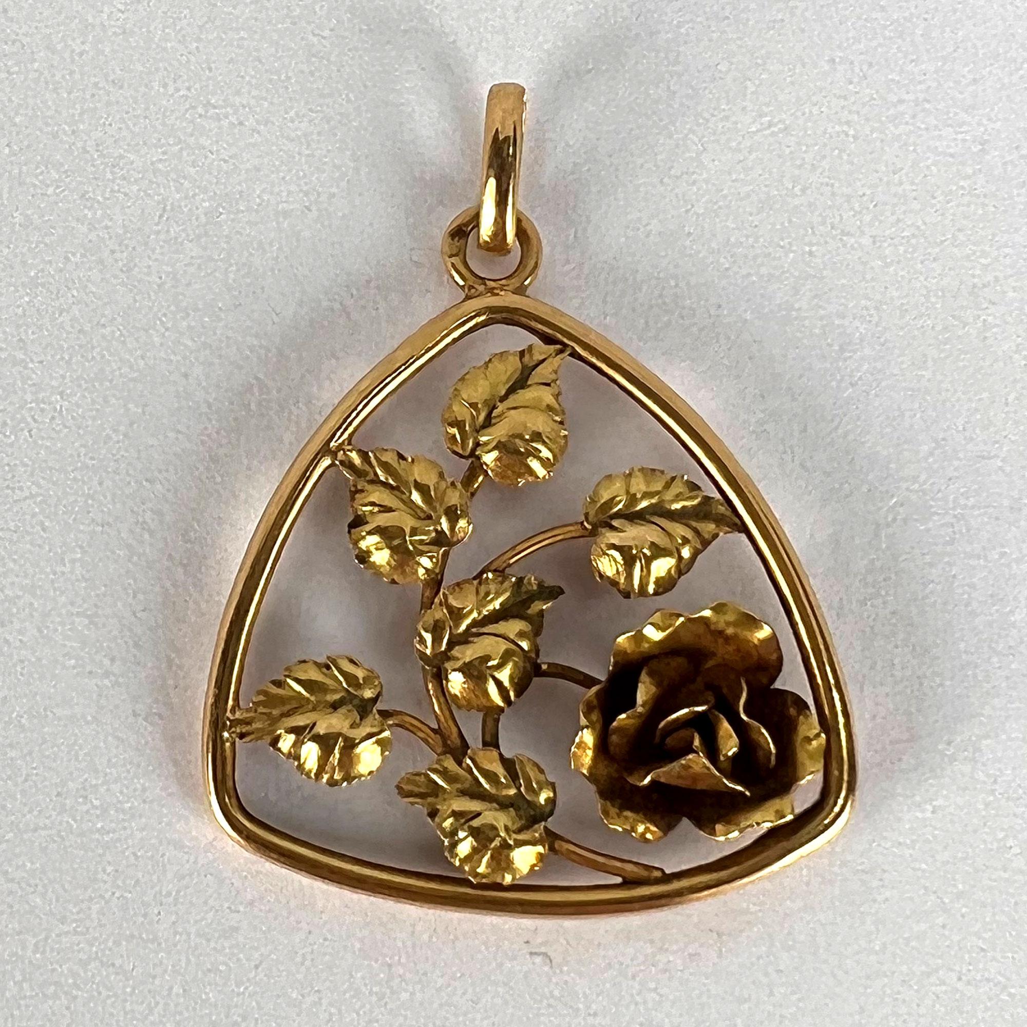 French Rose 18K Yellow Gold Charm Pendant 3