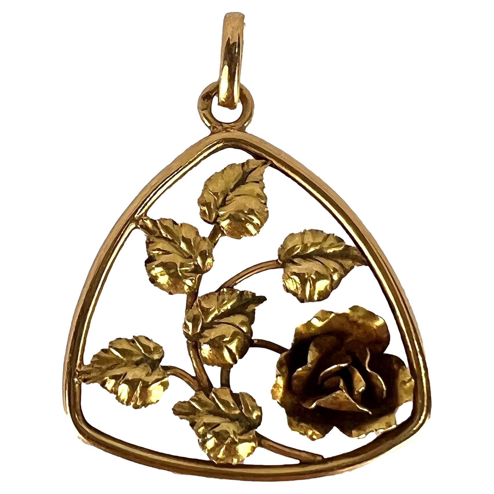 French Rose 18K Yellow Gold Charm Pendant