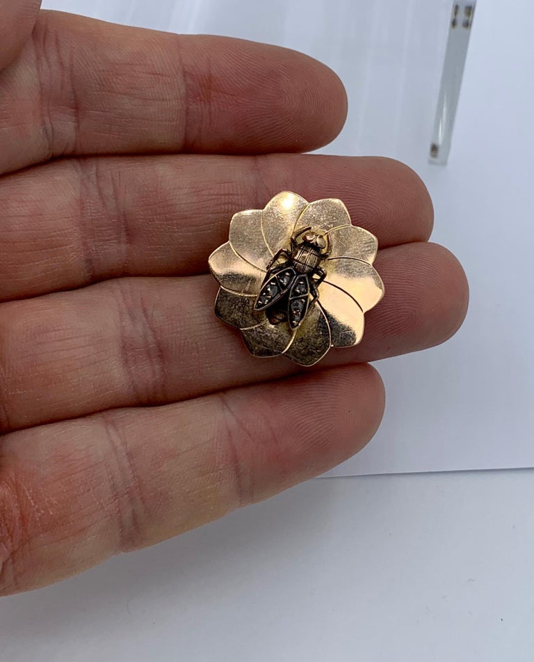 Flying Insect Pendent French Rose Cut Diamond Bee Fly Insect Bug Pendant Brooch Antique 18 ...
