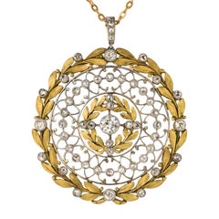 French Rose Cut Diamond Gold Platinum Pendant